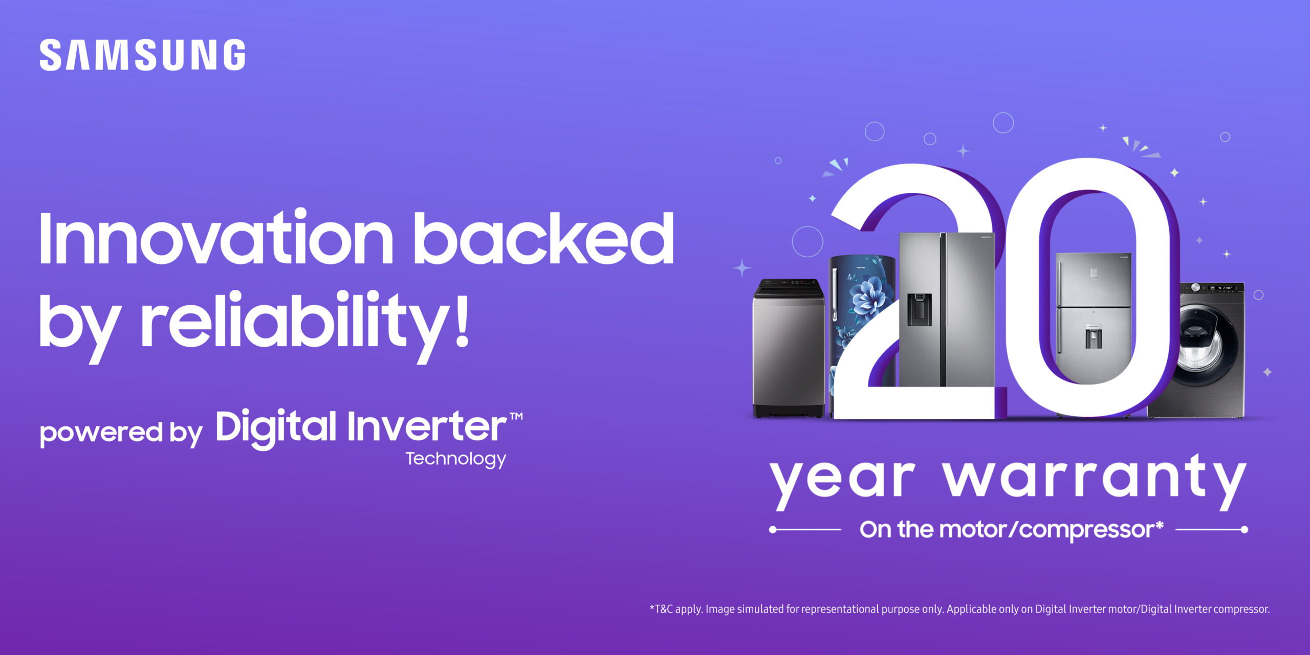 सामसुङको वासिङ मेसिनमा प्रयोग हुने डिजिटल इन्भर्टर मोटर्स  र फ्रिजको कम्प्रेसरमा २० वर्षको वारेन्टी