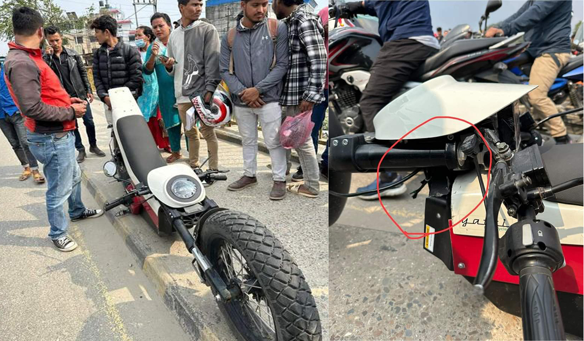 यात्री मोटरसाइकलको च्यासीस गुड्दा गुड्दै भाँचियो, कम्पनी भन्छ यो परीक्षण हो?