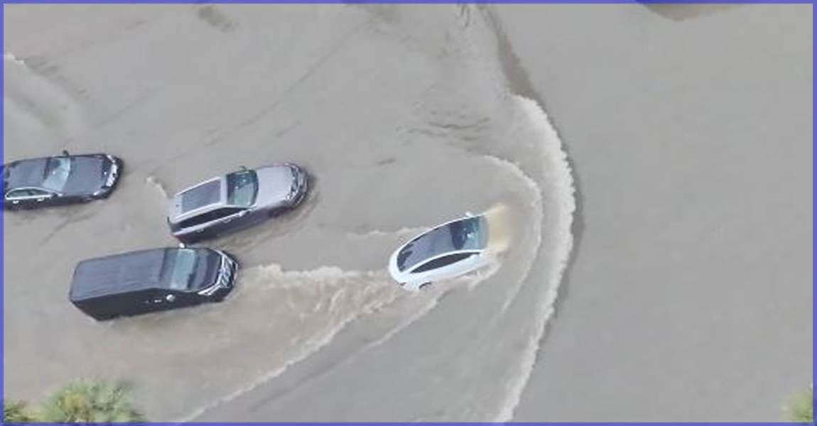 टेस्लाको कार दुबईको बाढीमा ‘डुङ्गा’ बनेपछि…