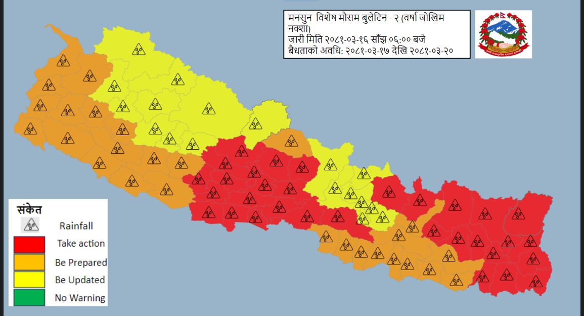 बिहीबारसम्म मनसुन थप सक्रिय हुने, सतर्क रहन अनुरोध