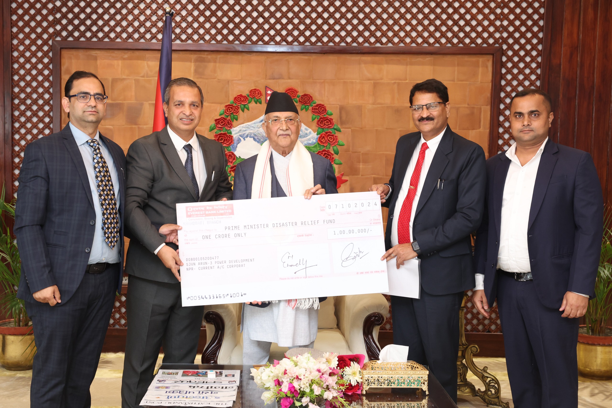 एसजेवीएनले प्रधानमन्त्री दैवी प्रकोप उद्धार कोषमा गर्याे एक करोड सहयोग