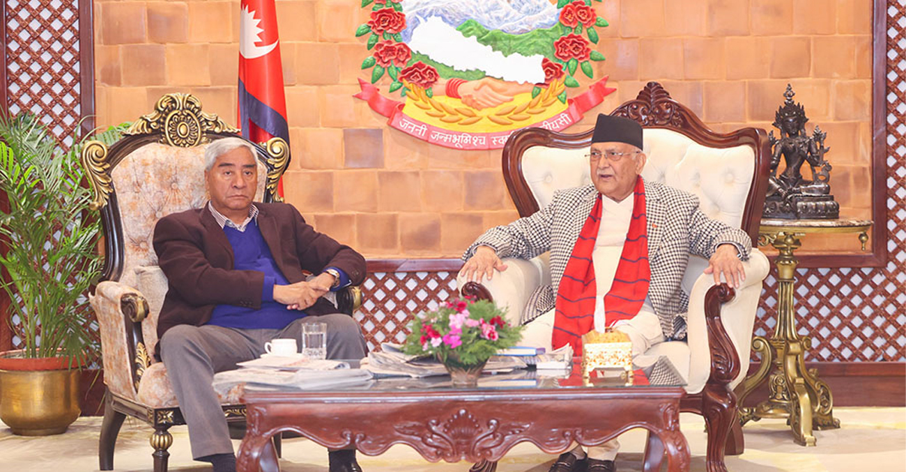 संसदको अवरोध हटाउने छलफलमा प्रधानमन्त्री ओली र कांग्रेस सभापति देउवा