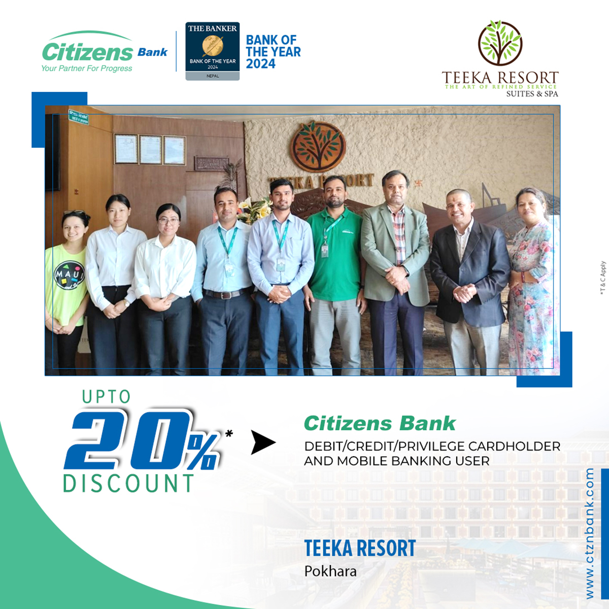 सिटिजन्स बैंकका ग्राहकलाई टीका रिर्सोटमा विशेष छुट