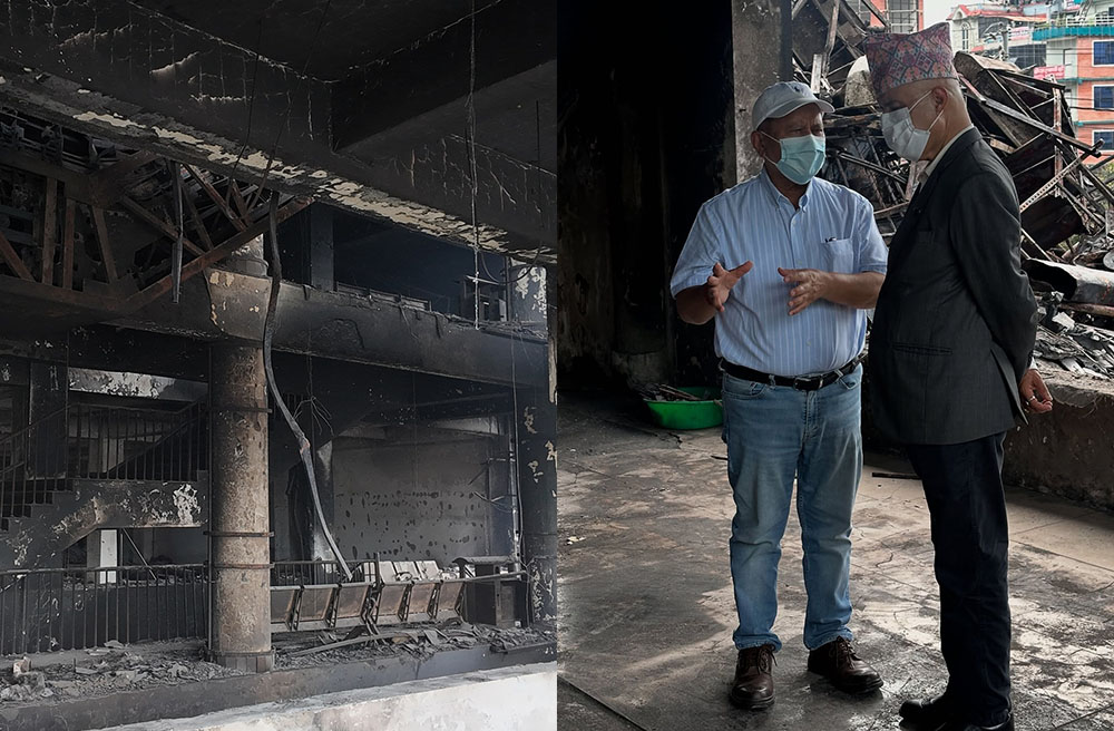 अर्थमन्त्री खनालबाट आगजनी भएको भाटभटेनीको कोटेश्वर शाखा अवलोकन