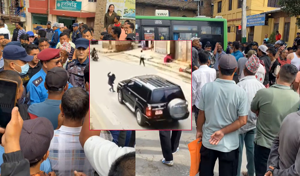 प्रदेशमन्त्रीको गाडीले बालिकालाई ठक्कर दिएपछि हरिसिद्धीमा तनाव, सडक अवरुद्ध