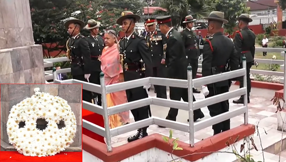 प्रधानमन्त्री कार्कीद्वारा लैनचौरस्थित शहिद स्मारक पुगेर श्रद्धाञ्जली अर्पण