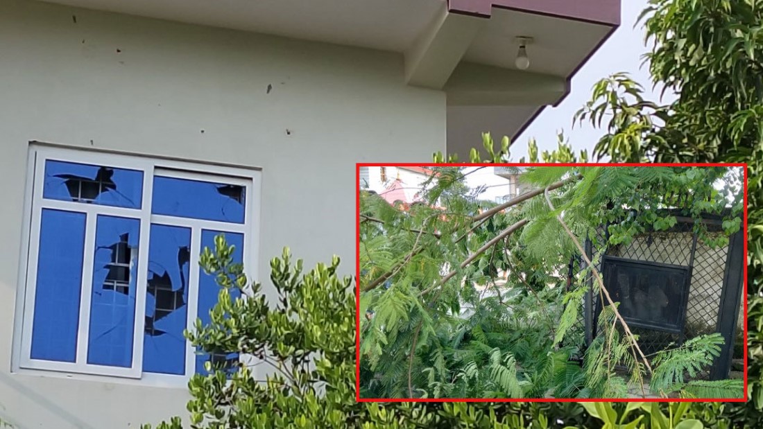 पूर्वगृहमन्त्री बालकृष्ण खाँणको घरमा तोडफोड