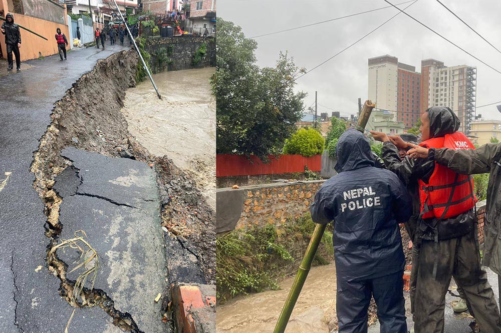 काठमाडौंको कोहिनुर हाउजिङ नजिकै सडक भासियो