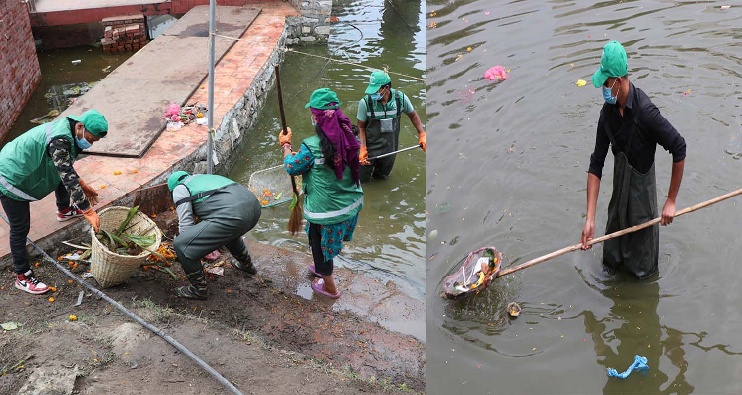 काठमाडौंका छठ घाटमा महानगरले गर्यो सरसफाइ