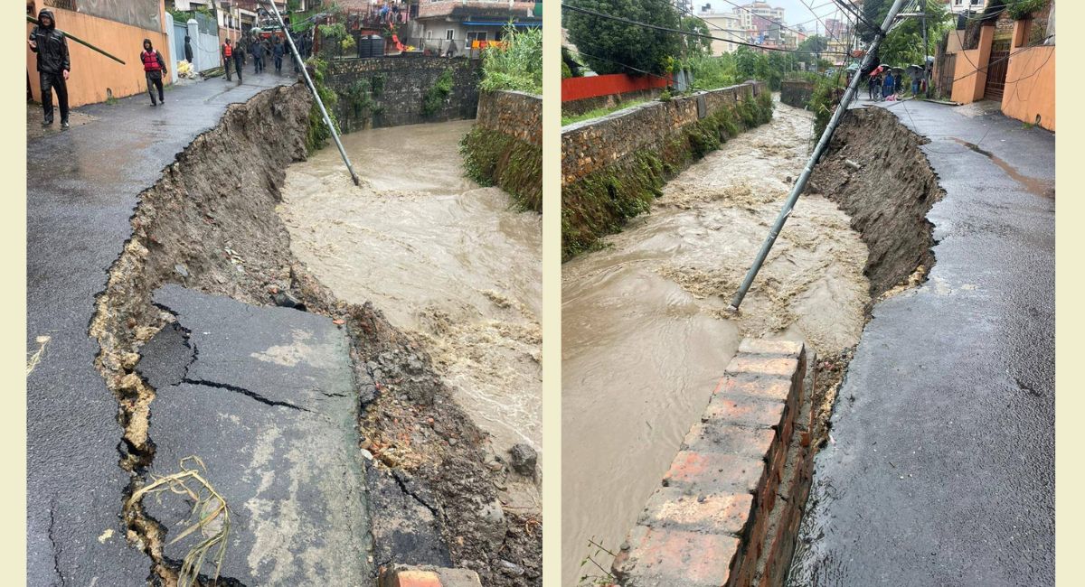 कालिमाटीमा करखुसी खोला किनारको सडक कटान