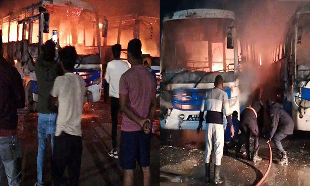 बसपार्कमा दुई वटा बसमा आगलागी