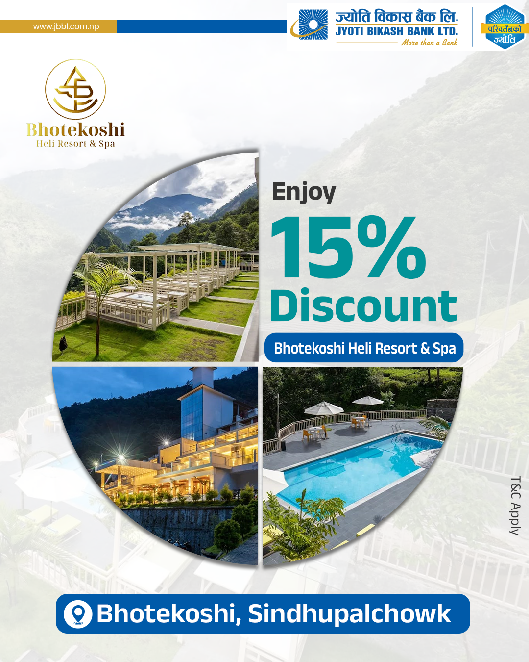 ज्योति विकास बैंकका ग्राहकहरुलाई भोटेकोशी हेली रिसोर्टमा विशेष छुट