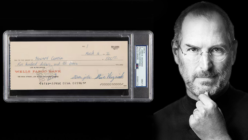 स्टिभ जब्सको हस्ताक्षर भएको एप्पलको पहिलो चेक २४ लाख डलरमा बिक्री