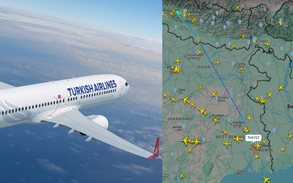 काठमाडौंबाट उडेको टर्किस एयरलाइन्सको एउटा इन्जिन फेल, कलकत्ता अवतरण हुँदै
