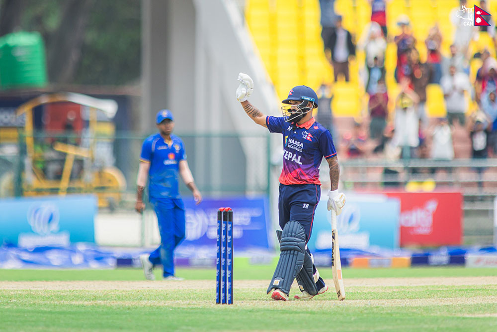 दिपेन्द्रको जिम्मेवारीपूर्ण ब्याटिंगपछि नेपालले युएईलाई दियो २०१ रनको लक्ष्य