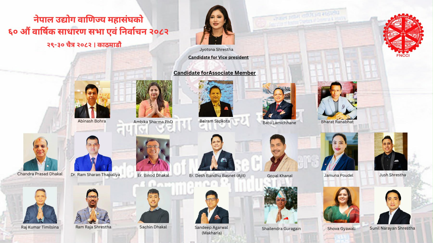 एशोसिएट्स उपाध्यक्ष ज्योत्सना श्रेष्ठ समुहको उम्मेदवारी दर्ता, यी हुन् १९ उम्मेदवार