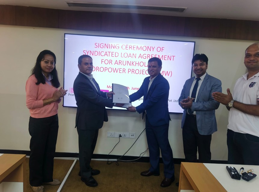 प्राइम बैकको एकल ऋण लगानीमा अरुण खोला जलविद्युत आयोजना निर्माण गर्न कर्जा सम्झौता