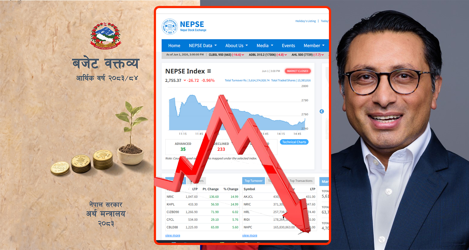 बजेटलाई शेयरबजारले पत्याएन, पहिलो कारोबार दिनमै २६ अंकको पहिरो
