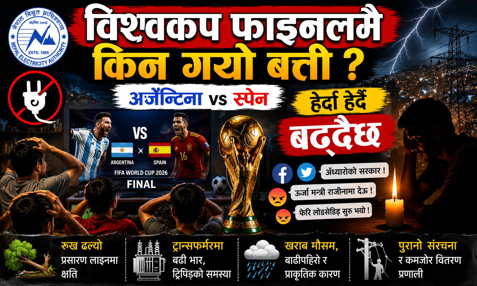 झ्याप्प–झ्याप्प बिजुली जाने समस्या किन बढ्दै छ ? विश्वकप फाइनलमै किन गयो बत्ती ?