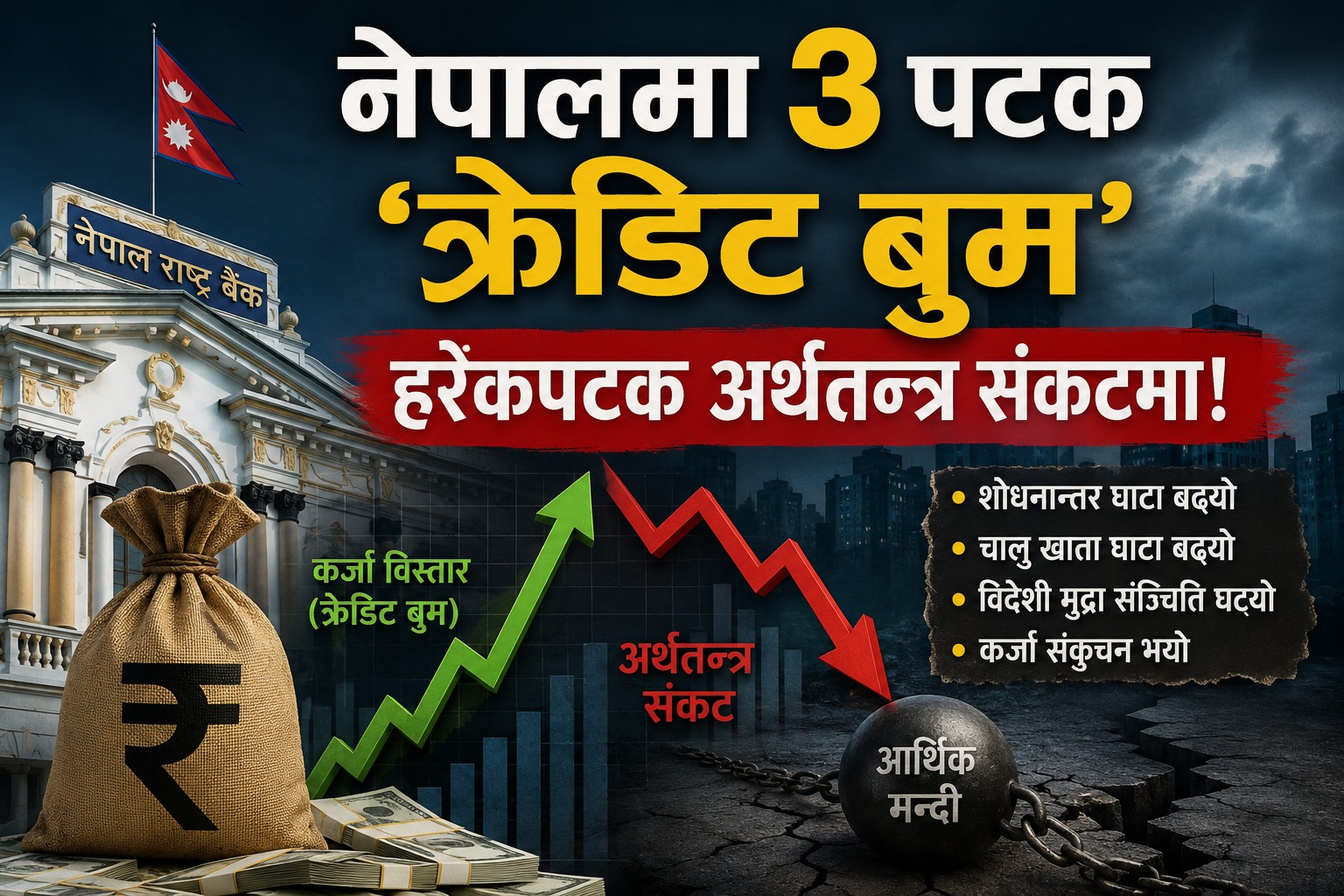 नेपालमा तीन पटक ‘क्रेडिट बुम’, त्यसपछि अर्थतन्त्र सङ्कटमा,  ’खराब क्रेडिट बुम’ले दोहोर्‍यायो सङ्कट