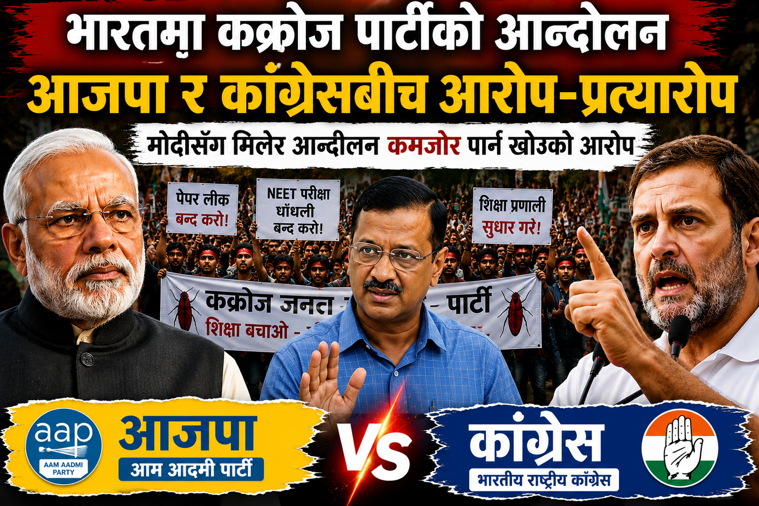 कक्रोच जनता पार्टीको आन्दोलनमा कांग्रेस–आपबीच आरोप–प्रत्यारोप, ‘मोदीसँग मिलेर आन्दोलन कमजोर पार्न खोजेको’ आरोप