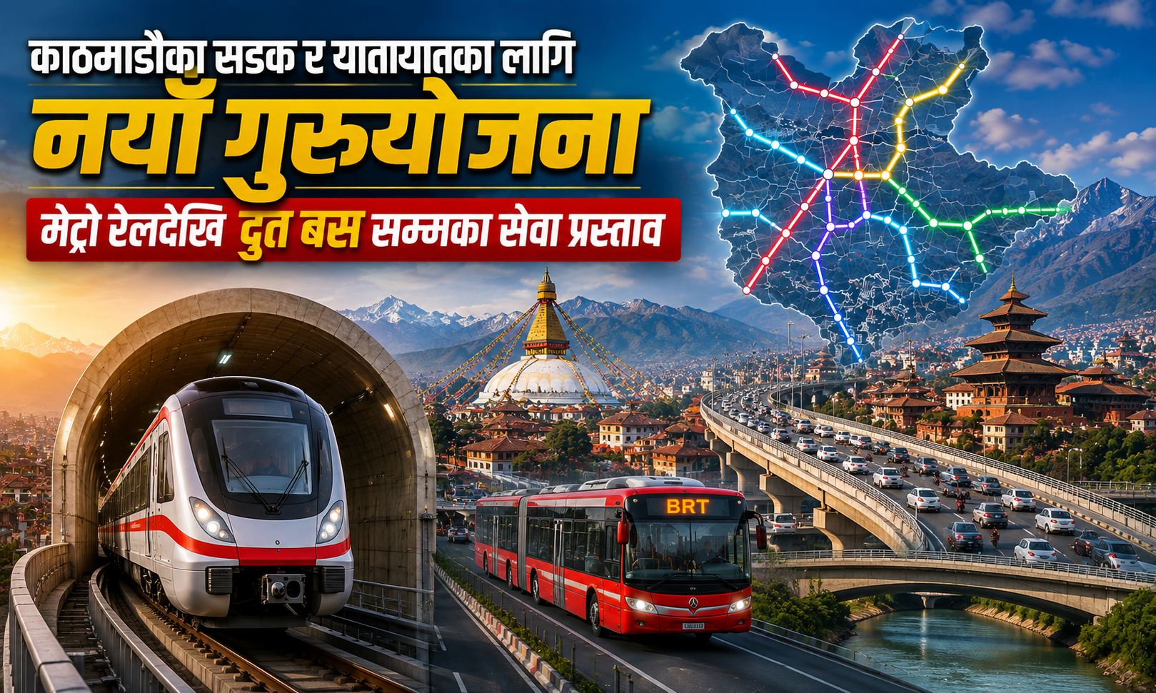 काठमाडौं उपत्यकामा यातायातको नयाँ खाका : २०५० सम्म ४३ लाख जनसंख्यालाई धान्न मेट्रो, सुरुङमार्ग, एलिभेटेड हाइवे र बीआरटी योजना
