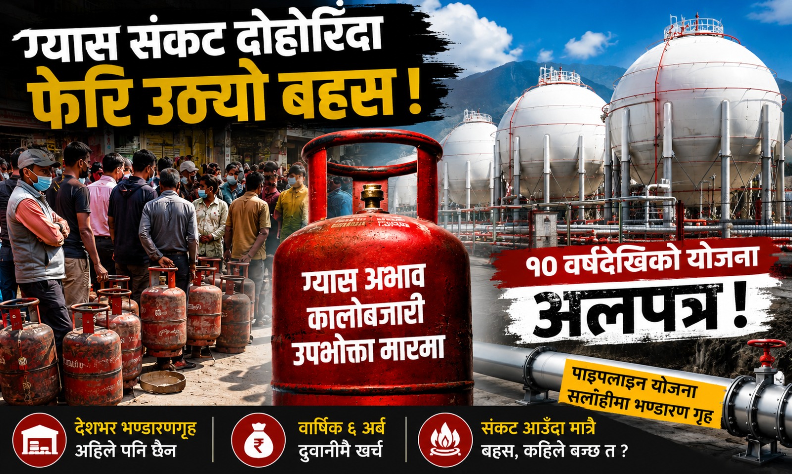 ग्यास संकट दोहोरिँदा फेरि उठ्यो भण्डारणगृहको बहस, १० वर्षअघि बनेको योजना अझै कागजमै सिमित