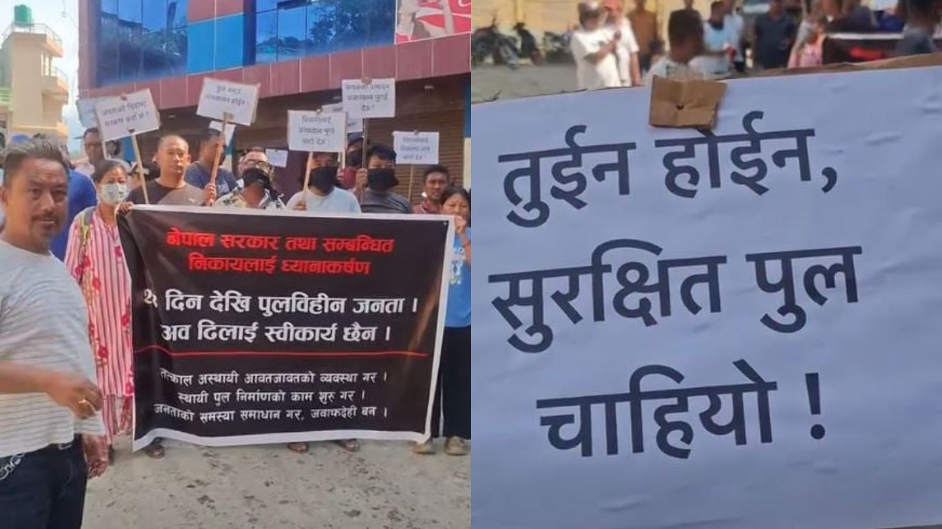 त्रिशूली वारि–पारि जोड्ने पुल माग गर्दै बाढीपीडितको विरोध प्रदर्शन