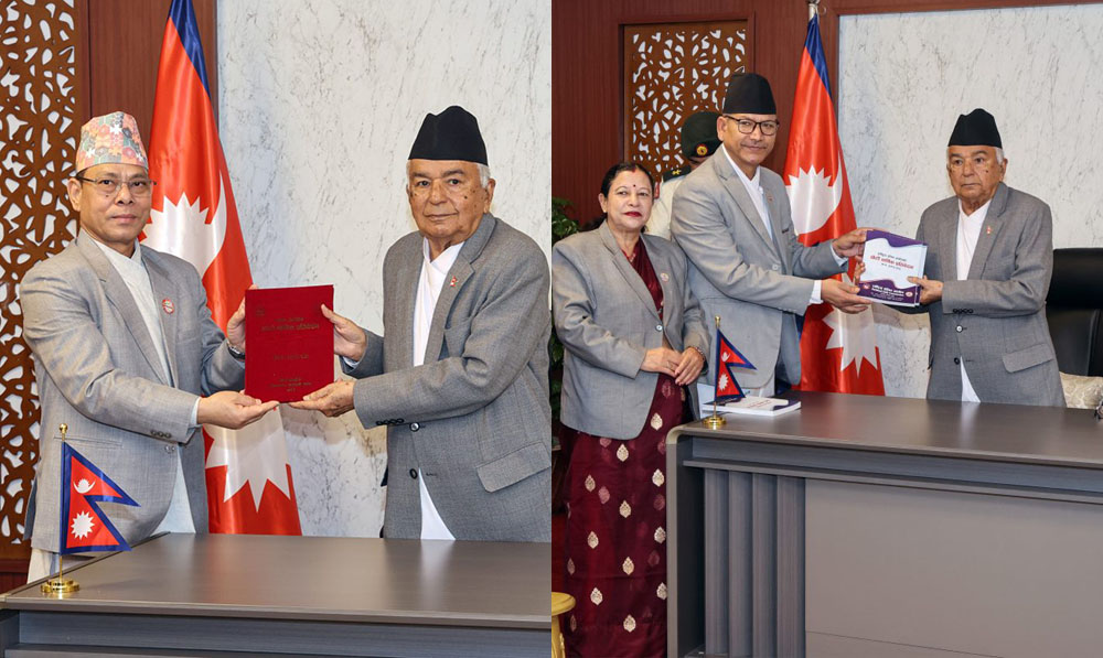 राष्ट्रपति पौडेलसमक्ष थारू र राष्ट्रिय दलित आयोगका वार्षिक प्रतिवेदन पेस